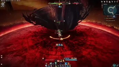 Aion2 Cheats gameplay: Nightmare arena with glowing red floor patterns and Zikel's Apparition before the player