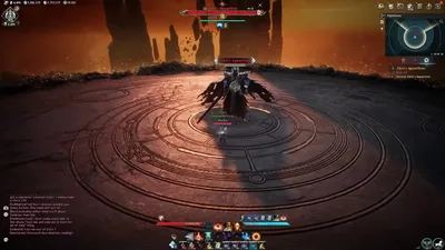 Aion2 Cheats gameplay: Nightmare dungeon with Zikel's Apparition boss and full action bar UI in a circular arena